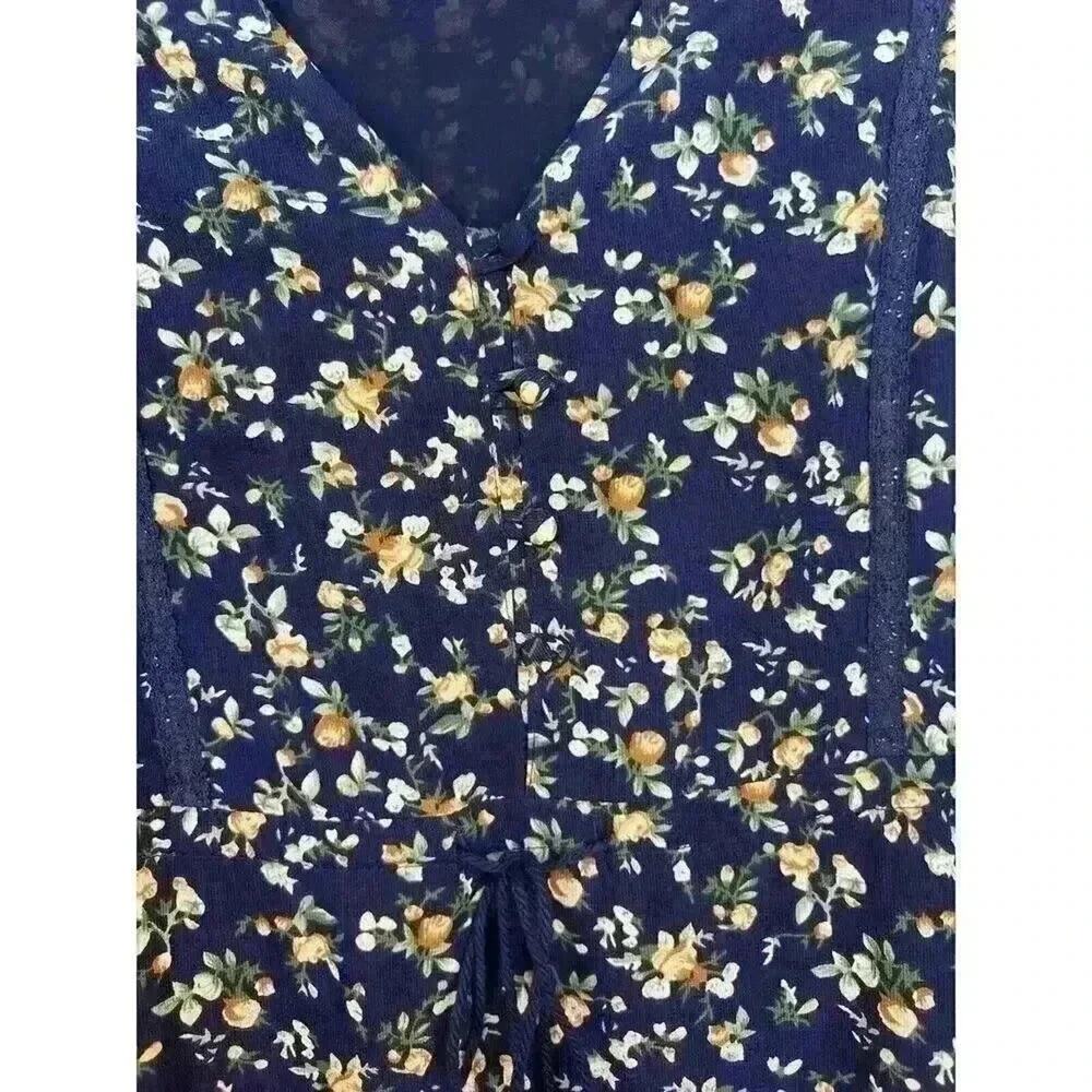 Everly Navy Floral V-Neck Ruffle Flutter Sleeve Button-Front A-line Mini Dress M - Picture 10 of 14